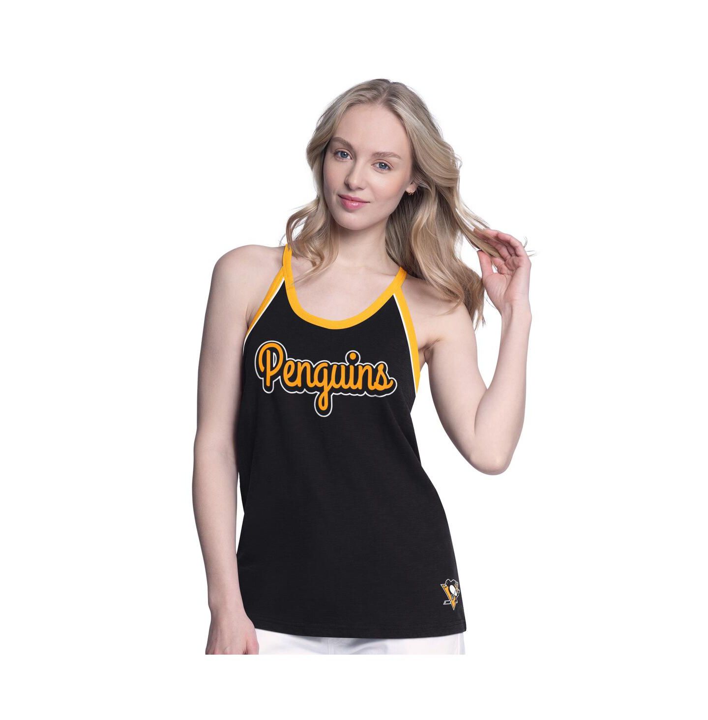 Женский топ G-III 4Her by Carl Banks Black Pittsburgh Penguins Curveball Racerback Scoop Neck Slub — фото 1