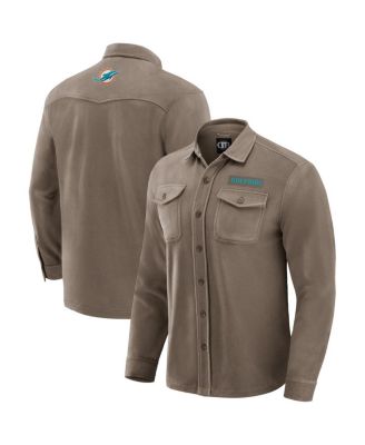 Men's Tan Miami Dolphins Polar Fleece Cozy Button-Up Shirt