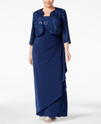 Alex Evenings - Plus-Size Glitter Empire-Waist Dress and Jacket