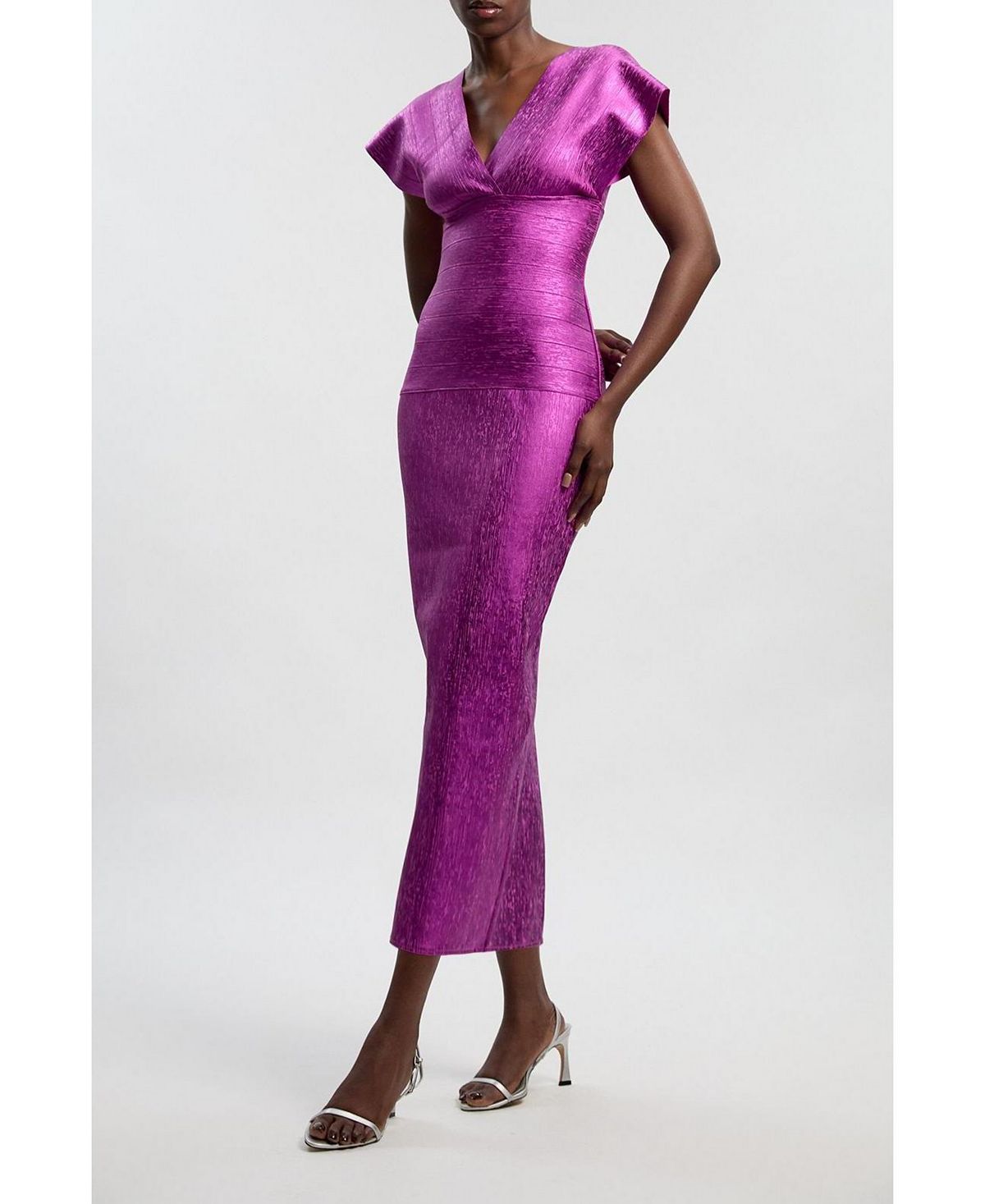 Karen Millen Women's Metallic Angel Sleeve Knit Midi Dress view 7 — MAYCSS fashion products