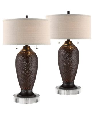 Cody Farmhouse Table Lamps Set of 2 with Round Risers 27 1/2" Tall Oiled Hammered Drum Shade for Bedroom House Home