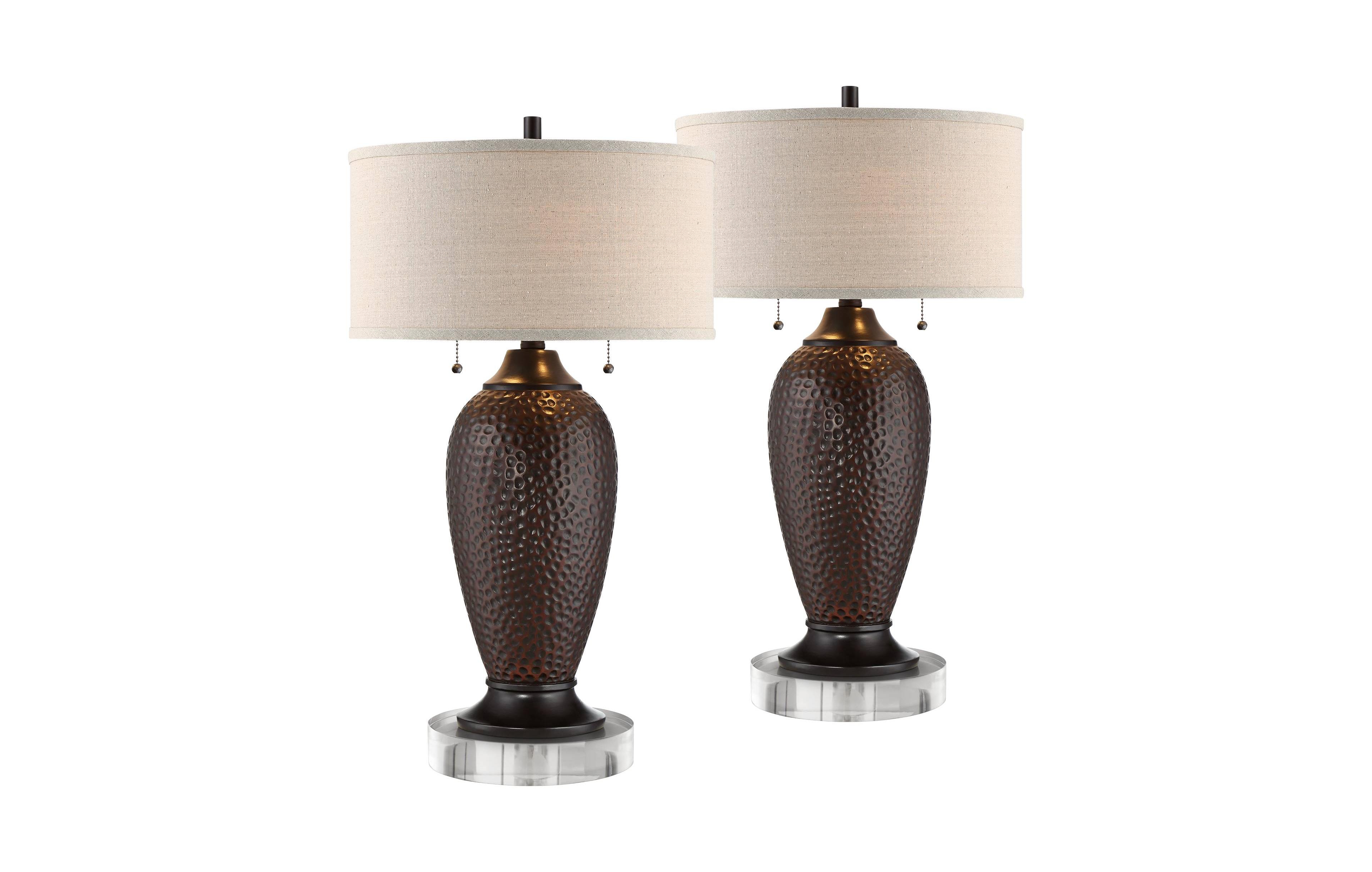 360 Lighting Cody Farmhouse Table Lamps Set of 2 with Round Risers 27 1/2" Tall Oiled Hammered Drum Shade for Bedroom House Home