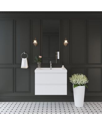 Inch Glossy Wall Mounted Bathroom Vanity with Resin Sink and Soft Close Drawers, Easy Installation
