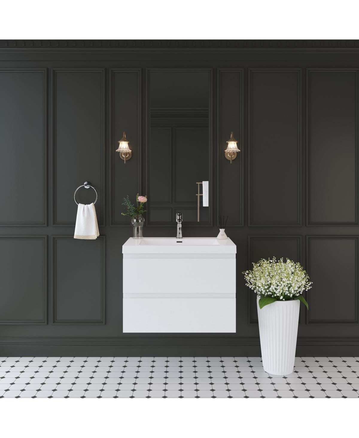 Sillysis Inch Glossy Wall Mounted Bathroom Vanity with Resin Sink and Soft Close Drawers