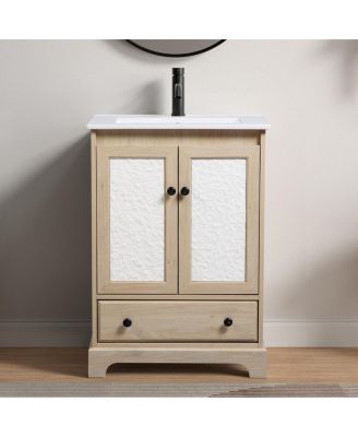 24 Inch Bathroom Vanity with Ceramic Sink, Soft Close Doors, Modern American Design for Small Spaces