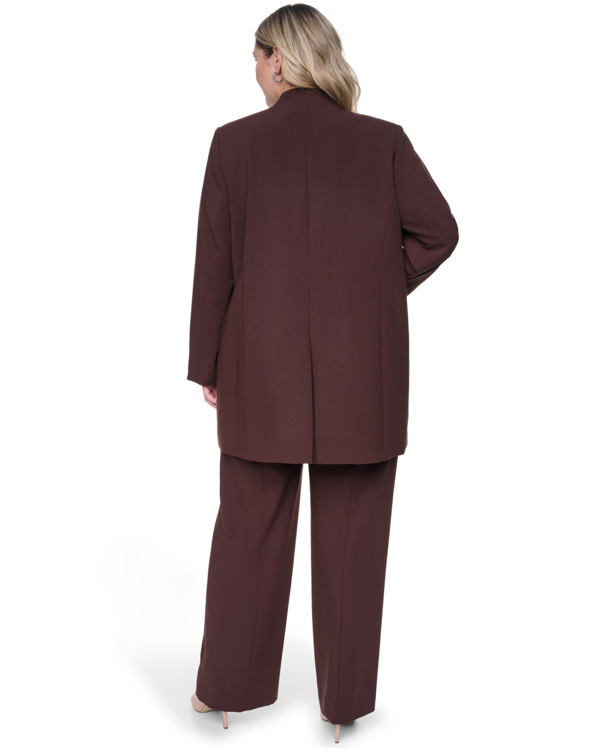 Calvin Klein Plus Collarless Open-Front Rollback-Cuff Jacket