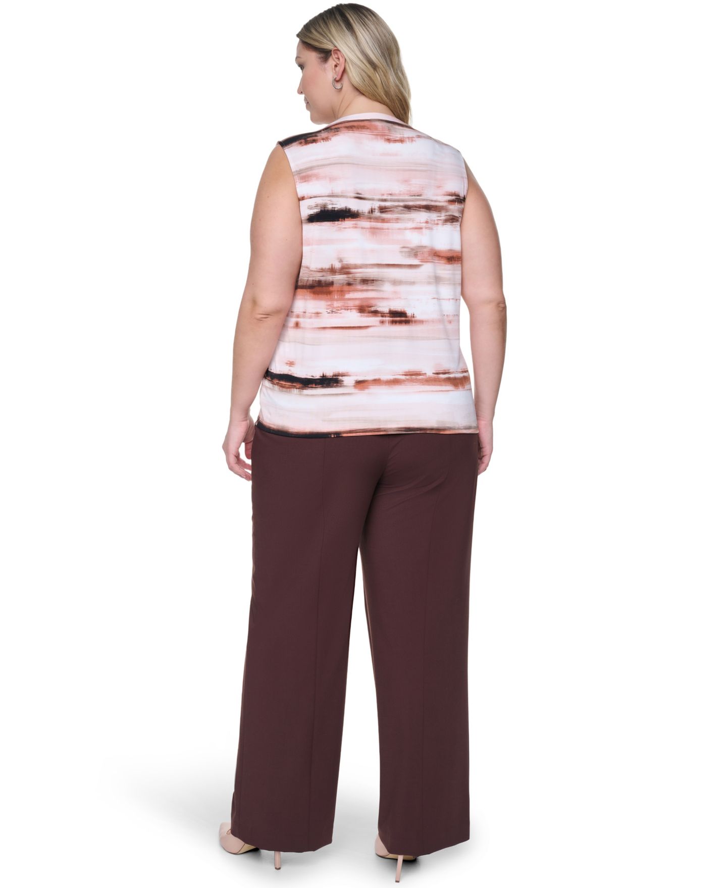 Женский топ Calvin Klein Plus Size Sleeveless Ruffle-Front V-Neck Top, цвет: Разноцветный — фото 5