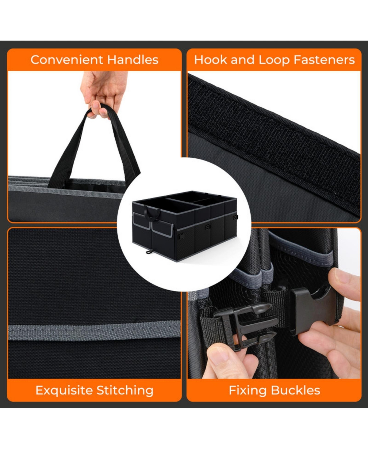 Gouun 13-Gallon Foldable Car Trunk Organizer with Removable Divider and 6 Pockets