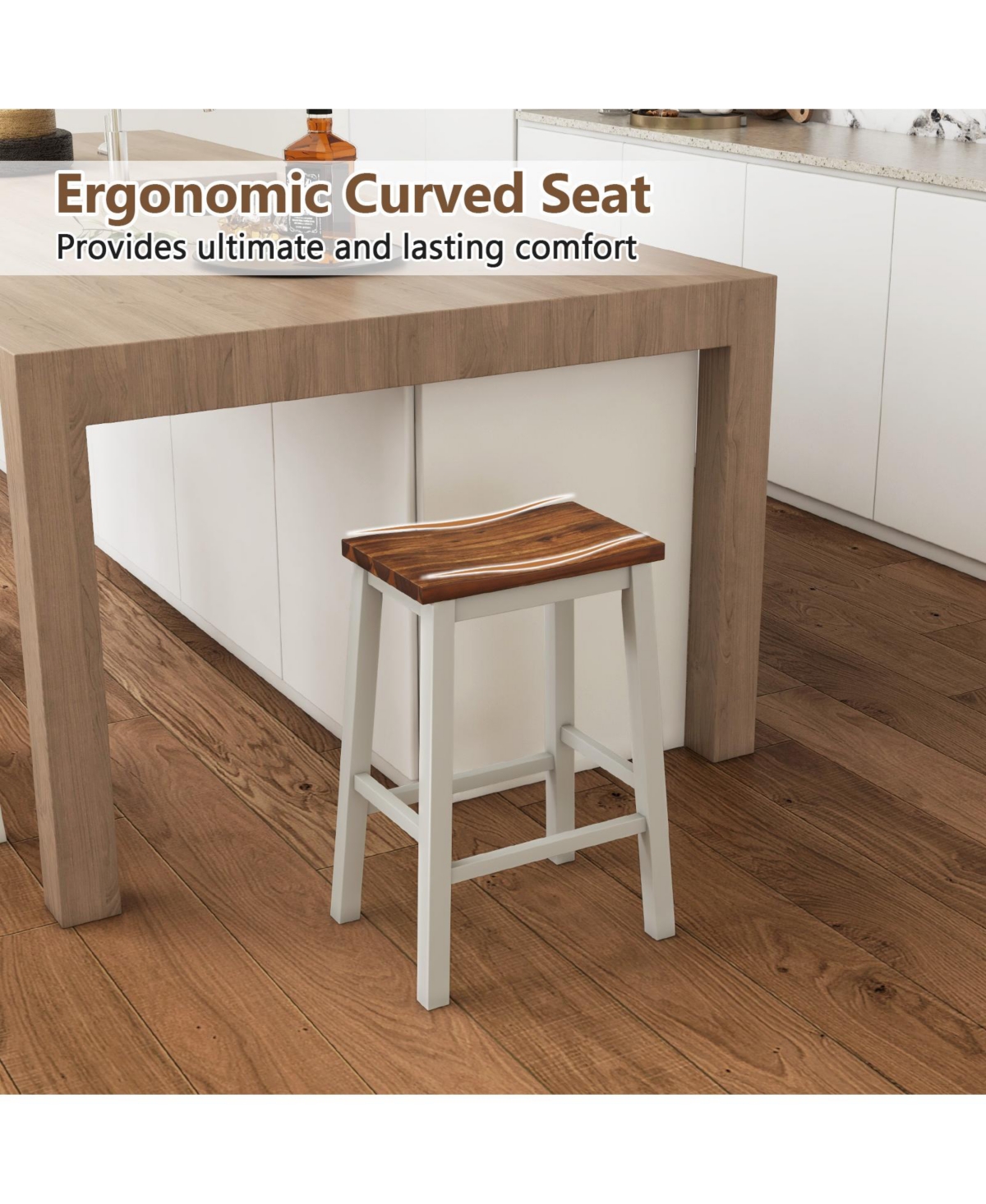 Sugift Saddle Bar Stools Set of Two with Footrests for Kitchen Island