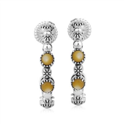 Sterling Silver Mother of Pearl 1 Inch Concha Hoop Earrings