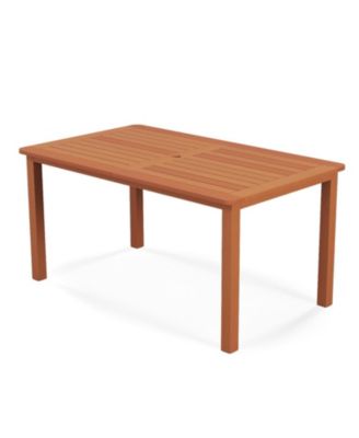 59 x 35.5 in Solid Wood Outdoor Dining Table with Umbrella Hole for 6