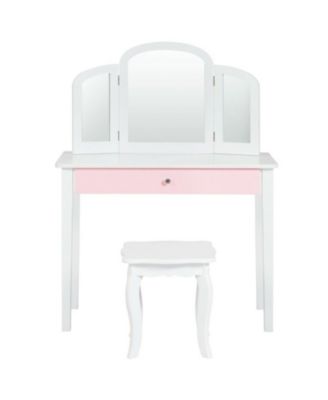 Kids Princess Dressing Table Set with Tri-Folding Mirror and Stool