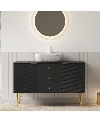 Freestanding Bathroom Vanity with Sink, Sintered Stone Top, 3 Drawers and 2 Doors Storage, Pre-Assembled