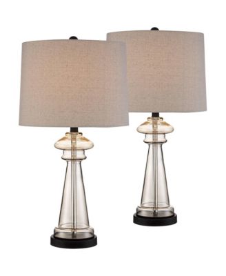 Traditional Table Lamps 27" Tall Set of 2 Clear Champagne Glass Drum Shade for Bedroom Living Room House Bedside Nightstand Office