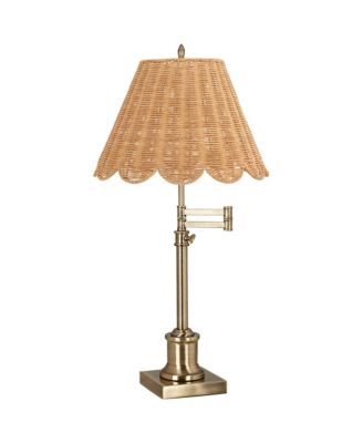 Westbury 35 1/2" Tall Large Cottage End Table Lamp Adjustable Height Rattan Swing Arm Brass Finish Living Room