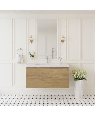 Wall Mounted Bathroom Vanity with Resin Sink, Soft Close Drawers, Modern Storage Cabinet, Easy Installation