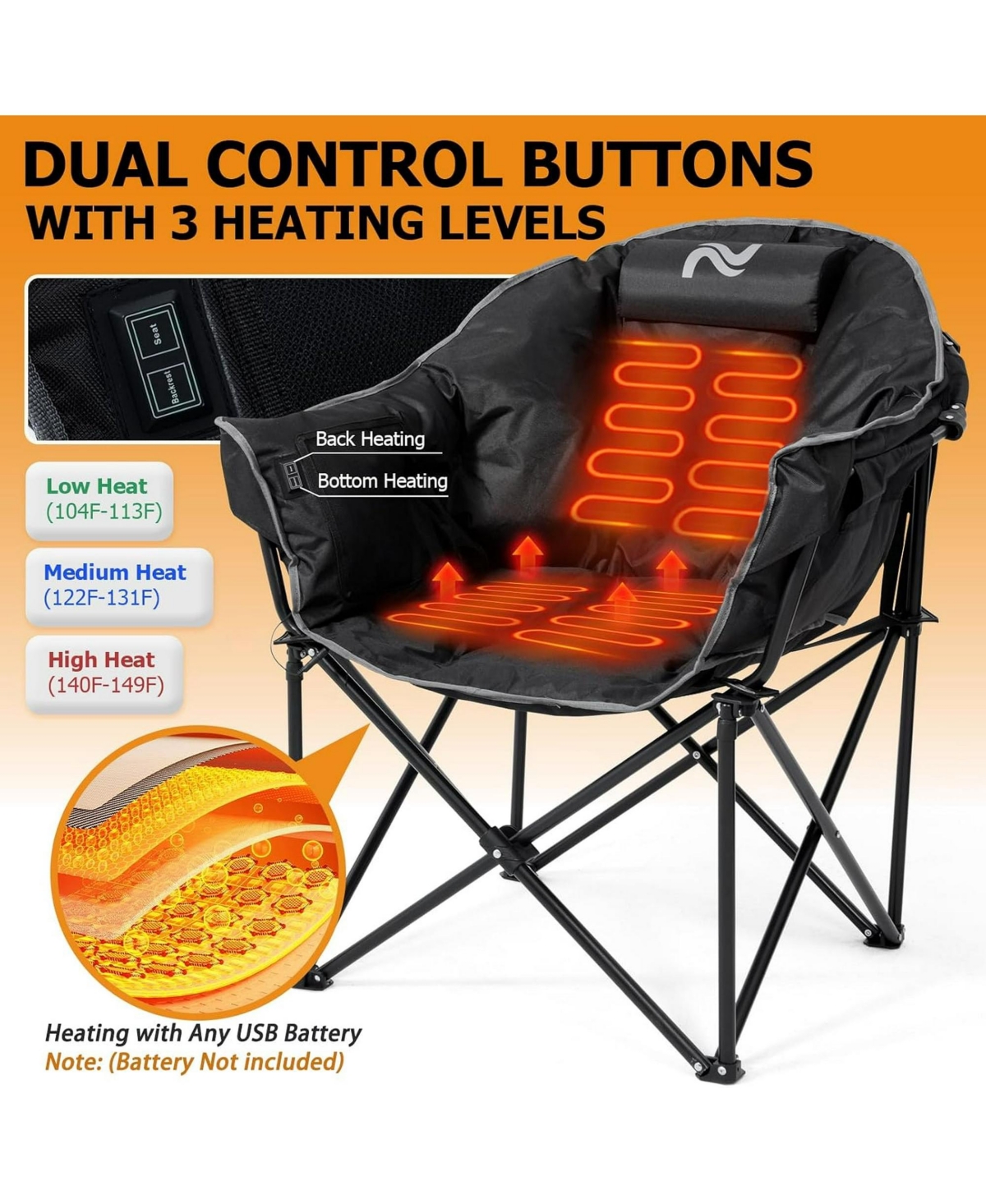 Aboron 2-Pack Oversized Heated Camping Chairs