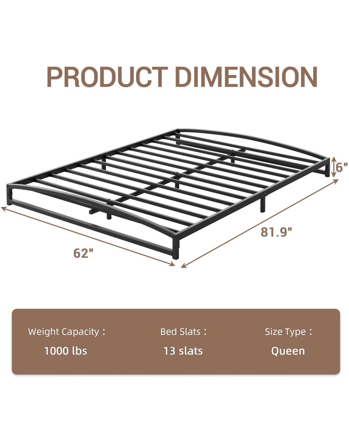 homfan Metal Platform Bed Frame with Arch Headboard and Footboard, Low Profile Steel Slat Support