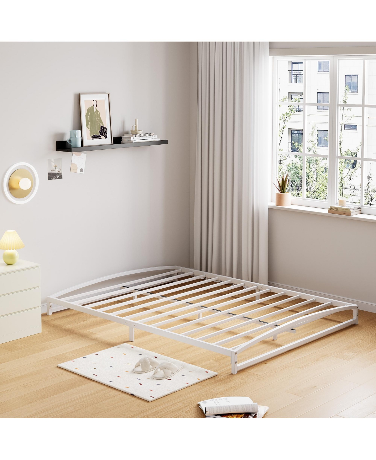 homfan Metal Platform Bed Frame with Arch Headboard and Footboard, Low Profile Steel Slat Support