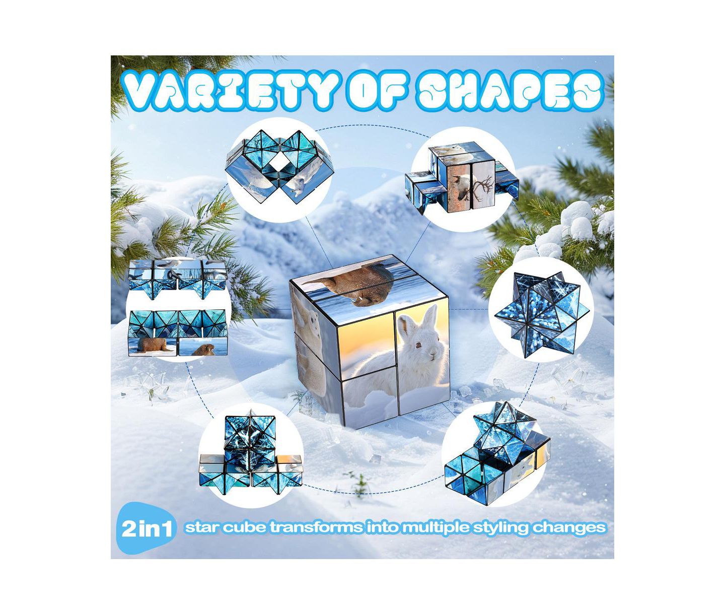 Детская игрушка Bruce & Shark 2-in-1 North and South Poles Fidget Cube - Folds into Star, Cube & Rectangle — фото 3