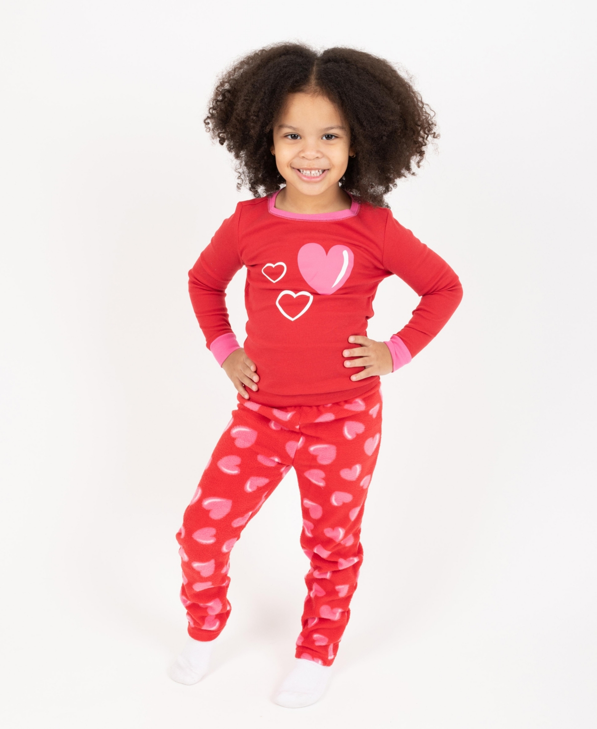 Leveret Girls Matching Family Two-Piece Pajamas - Cotton Top and Fleece Pants Cute Playful Prints