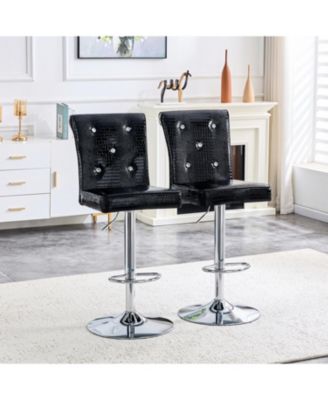 Swivel Bar Stools Set of 2, Adjustable Faux crocodile Leather, with Button Tufted Back, Metal Leg Kitchen Island Chairs, for Kitchen Island