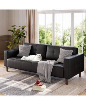 3-Seater Sofa Couch, 83" Wide Faux Leather Sofa Couch with Spring Cushion, Modern Sofa with Deep Seats and 2 Removable Back Cushions