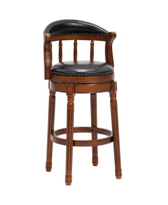 Genuine Cow Top Leather Wooden Swivel Bar Stool, 29.5" Height