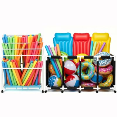 335 Gallon PVC Framed Pool Float Storage Bin with Towel Rack Holder Set Rolling Cart Organizer