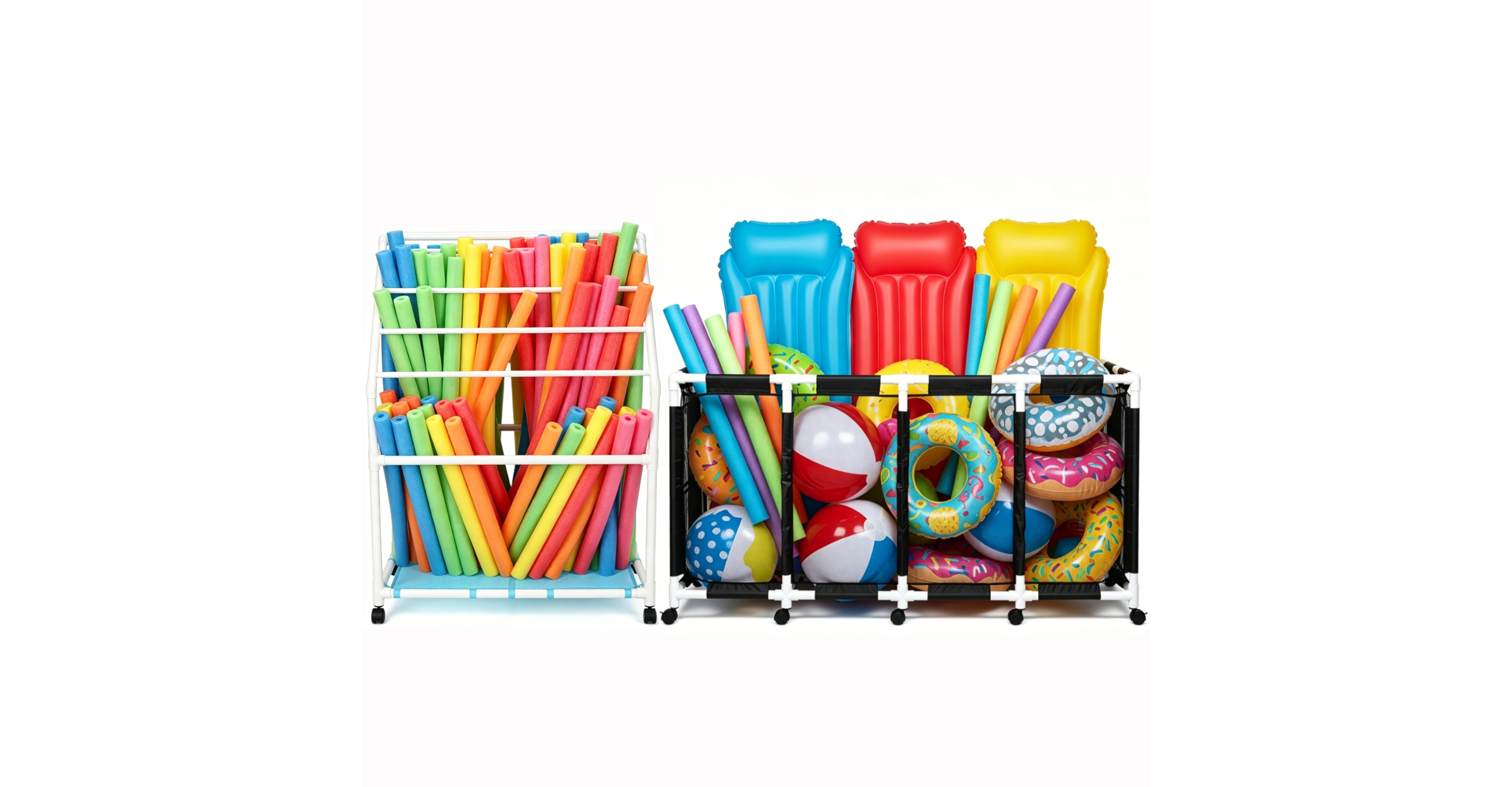 Yescom 335 Gallon Pvc Framed Pool Float Storage Bin with Towel Rack Holder Set Rolling Cart Organizer