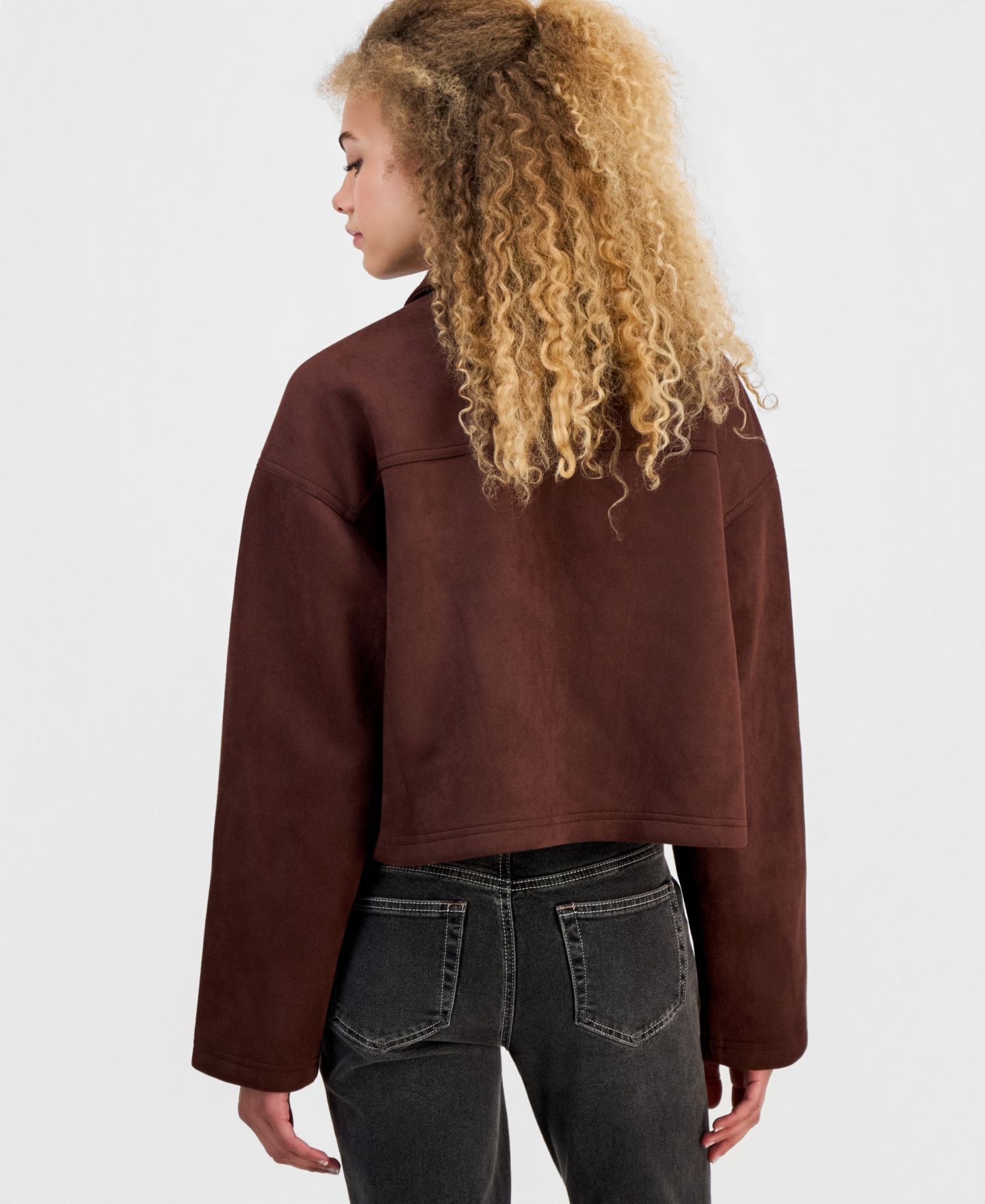 Женская куртка Madden Girl Juniors' Faux-Suede Cropped Jacket, цвет: Шоколадный — фото 2