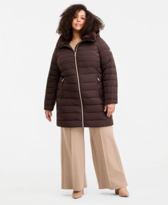 Michael Kors Plus Size Faux-Fur-Collar Hooded Packable Puffer Coat, Created for Macy's