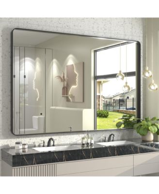60" x 40" High-Strength Tempered Glass and Aluminum Alloy Framed Wall Decor Bathroom Vanity Mirror