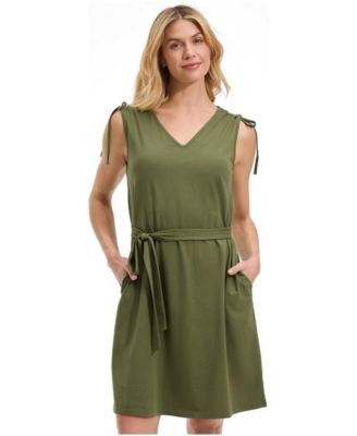 Women's Cotton Jersey Shoulder Tie Belted Mini Dress