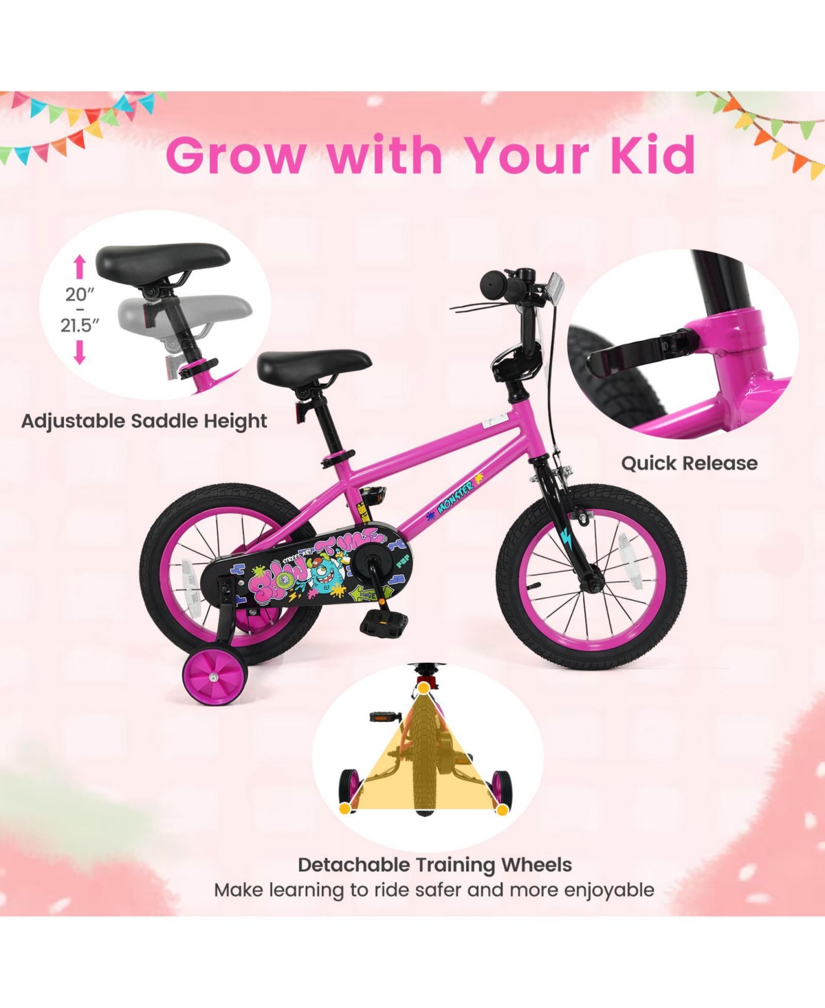 Slickblue Kids Bicycle with Training Wheels