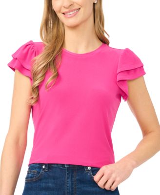 Women's Double Ruffle-Sleeve Crewneck Top