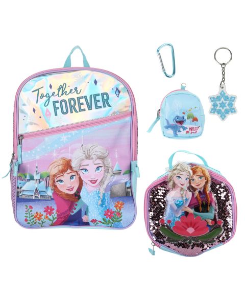 Сумки Frozen Backpack, Lunch Bag, Pencil Case, Key Chain and Carabiner, 5-Piece Set для девочек, цвет: Синий
