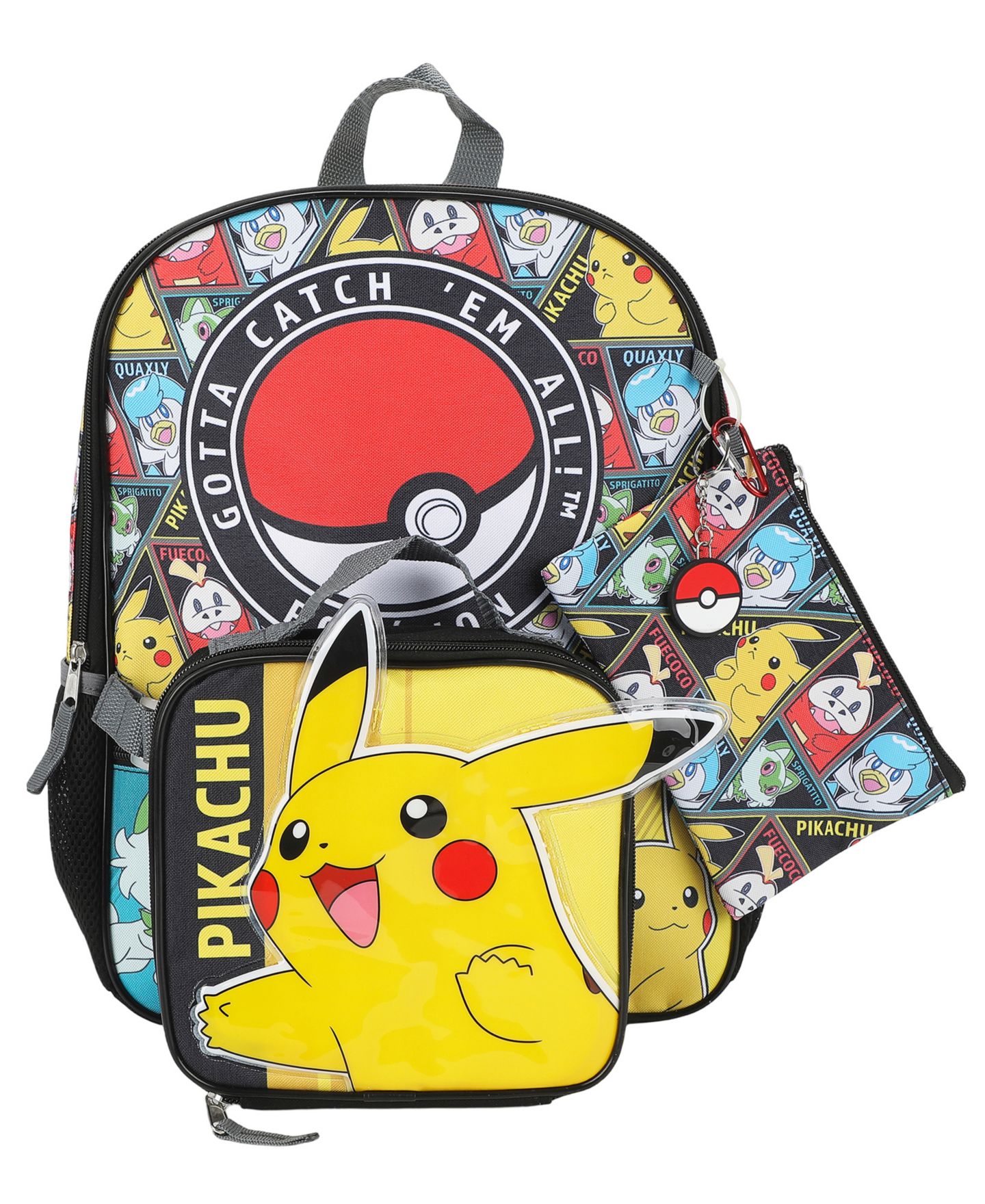 Детские сумки Pokemon Backpack, Lunch Bag, Pencil Case, Key Chain and Caraniber, 5-Piece Set, цвет: Чёрный — фото 3