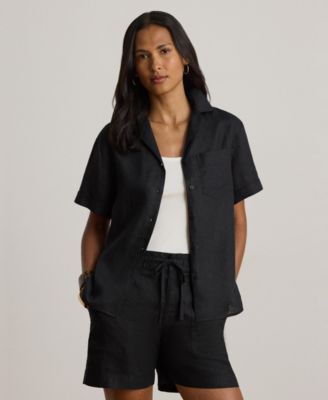Women's Linen Short-Sleeve Camp Shirt