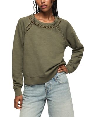 Women's Lace Trimmed Fleece Crewneck Sweatshirt