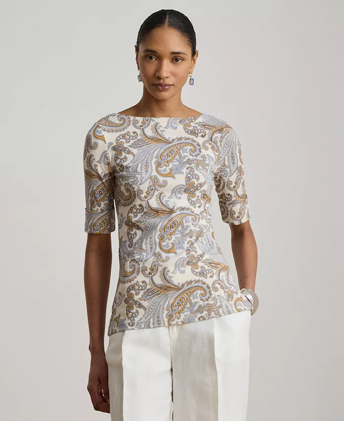 Women's Boat Neck Short-Sleeve Blouse