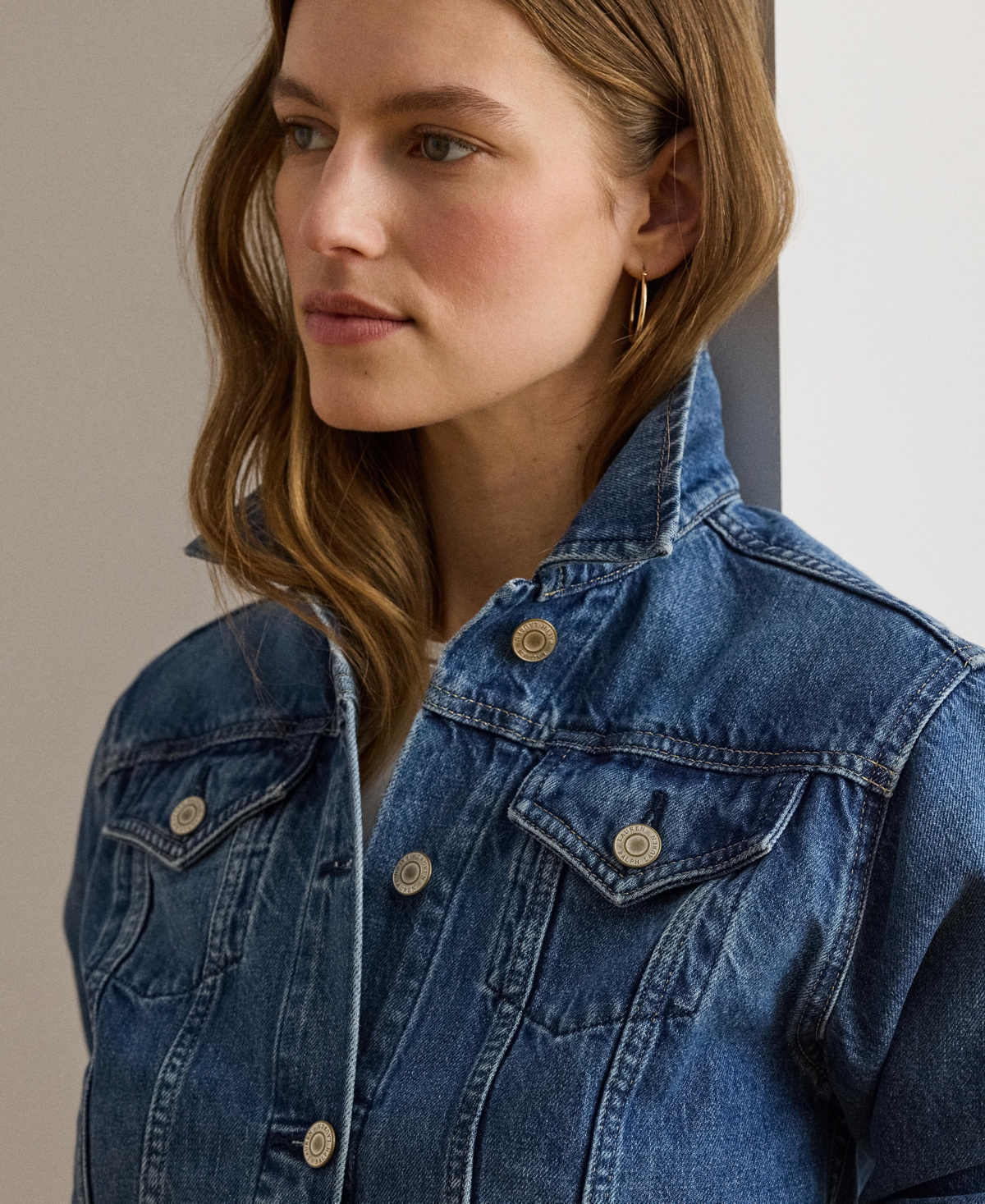 Lauren Ralph Women's Buttoned Placket Denim Trucker Jacket