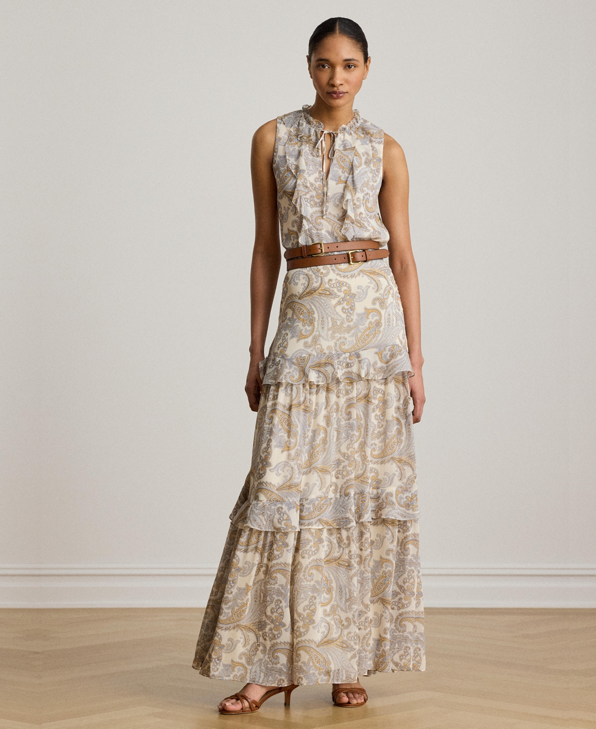 Lauren Ralph Women's Tiered A-Line Maxi Skirt