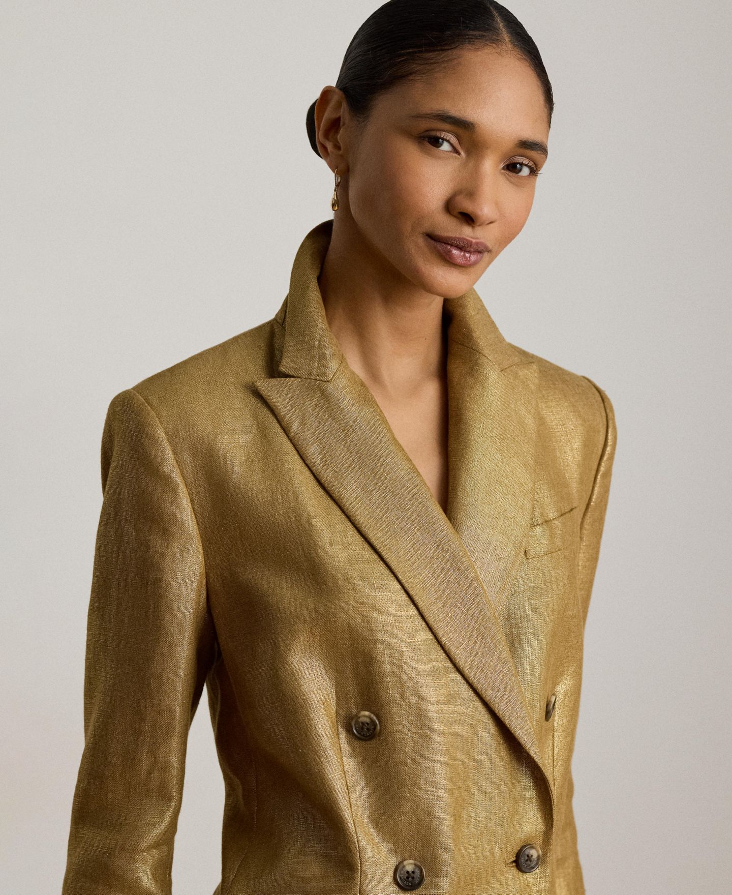 Женский пиджак Lauren Ralph Lauren Foiled Peak Lapels Long-Sleeve Blazer, цвет: Коричневый / Золотой — фото 3