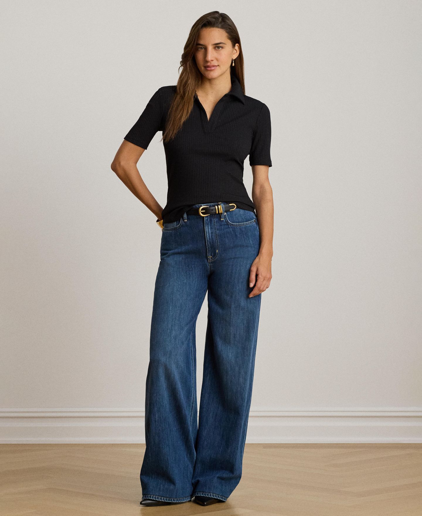 Женская футболка Lauren Ralph Lauren Johnny Collar Polo T-Shirt, цвет: Чёрный — фото 6