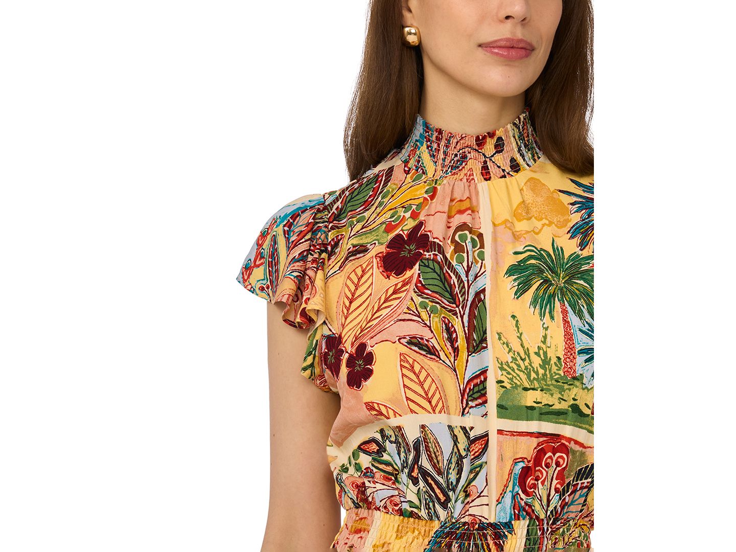 Женский комбинезон MSK Flutter-Sleeve Smocked Waist Jumpsuit, цвет: Кремовый разноцветный — фото 3