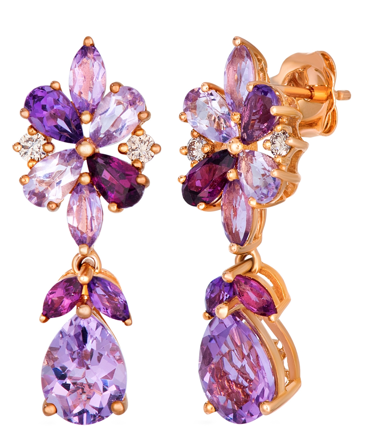 Le Vian Multi-Gemstone & Nude Diamond (1/8 ct. t.w.) Drop Earrings in 14k Strawberry Gold