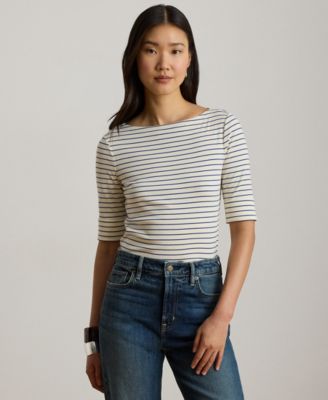 Petite Striped Boat Neck T-Shirt