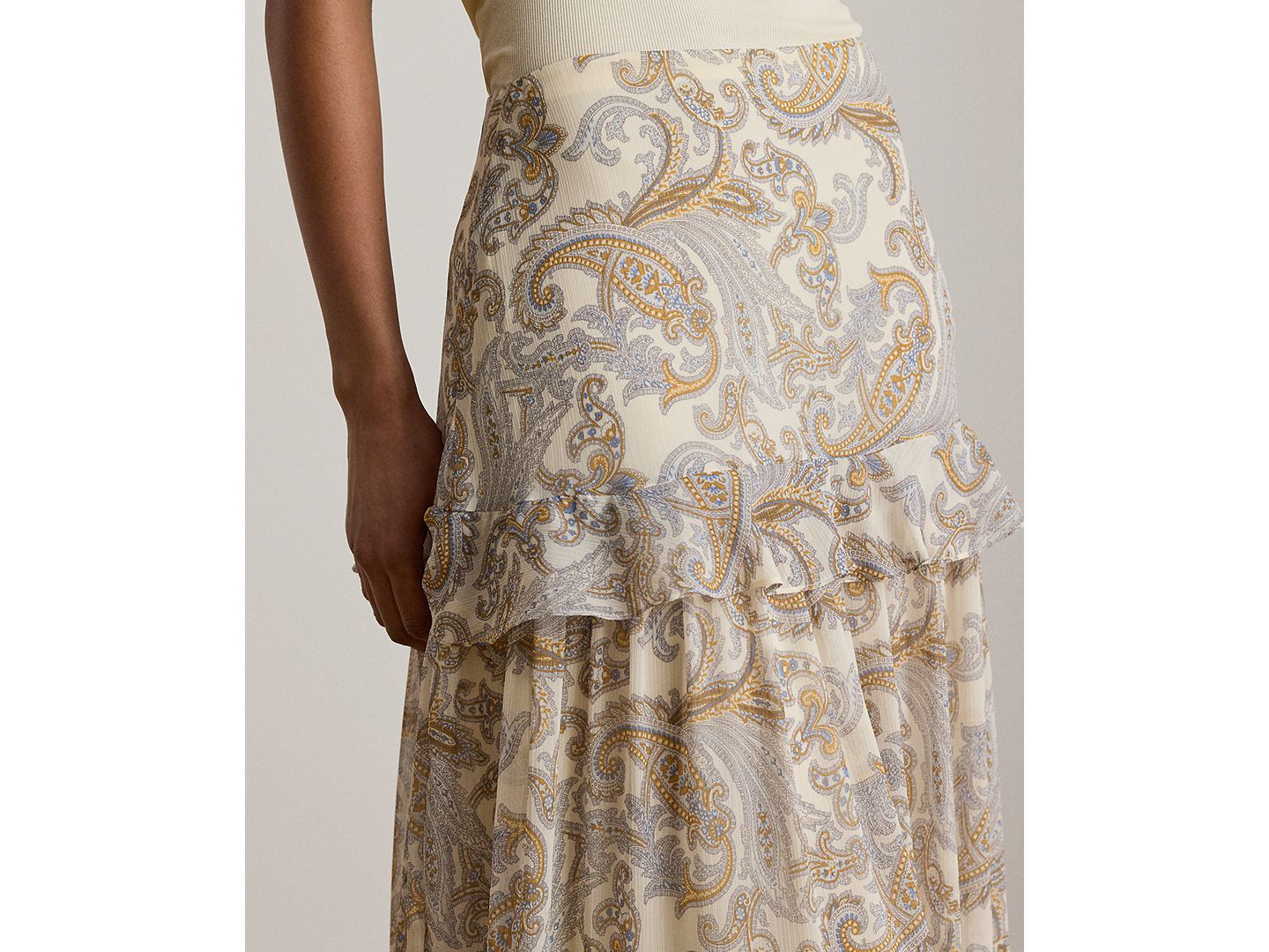 Женская юбка Lauren Ralph Lauren Tiered A-Line Maxi, цвет: Кремовый разноцветный — фото 3