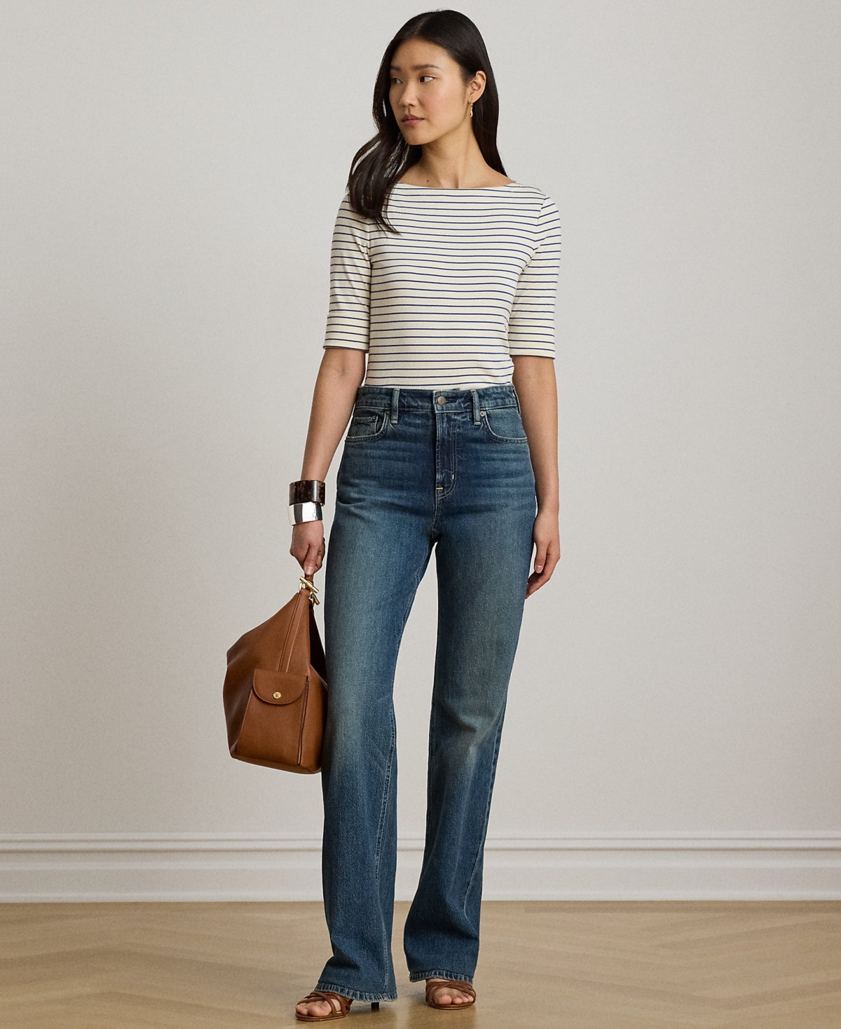Lauren Ralph Petite Striped Boat Neck T-Shirt